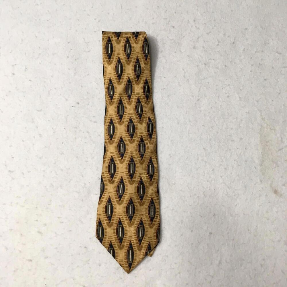 Bill Blass Tie Silk Diamond Geometric Gold Pattern